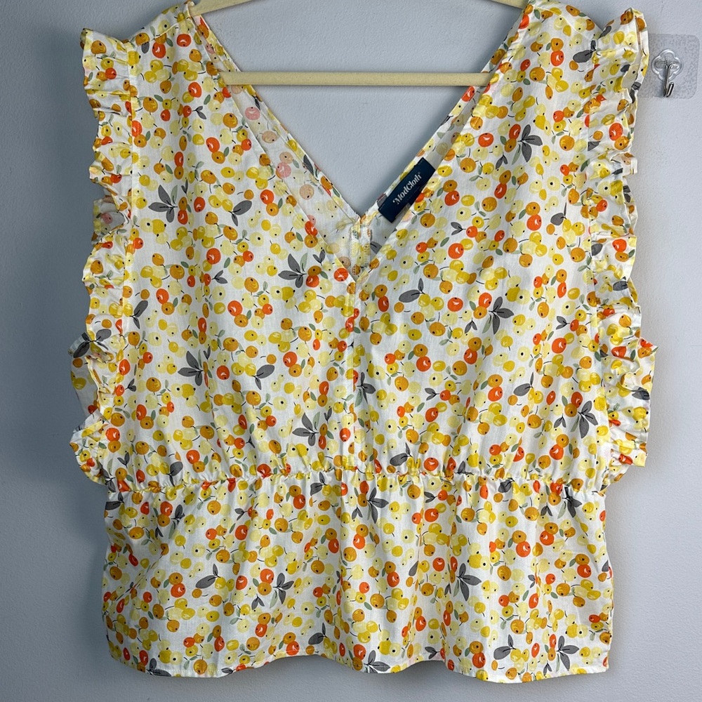 NEW ModCloth Fruit Print Ruffle Sleeveless Tank Top Cotton Peplum Blouse Size 2X - Picture 2 of 16